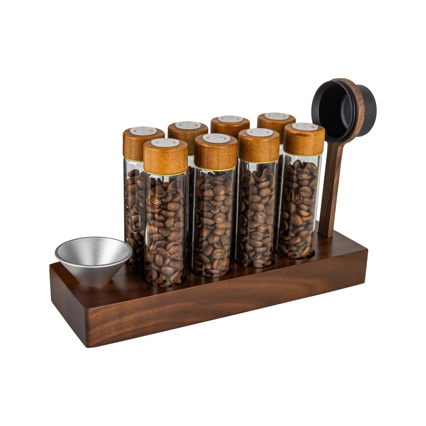 Coffee Bean Storage Set with Walnut Wood Stand