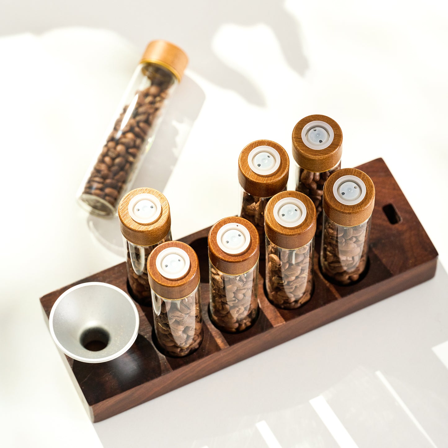 Coffee Bean Storage Set with Walnut Wood Stand